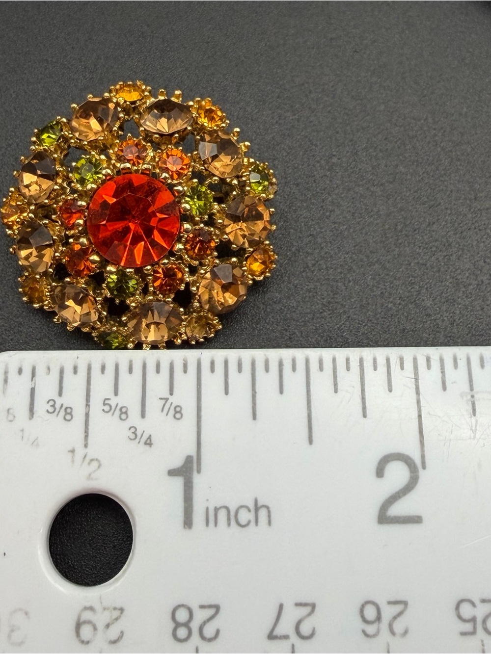 Stunning! Vintage Sphinx rhinestone brooch #404 fiery orange amber green gold - Picture 11 of 12